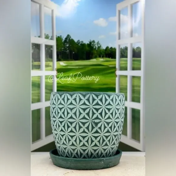 Martha Green Clay Planter Pot with Saucer Attached - Picture 3 of 9